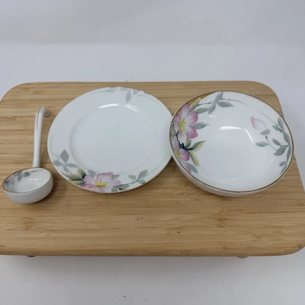 Vintage Noritake Azalea 3 Foot Bowl Mayo Cream Plate 19322 Japan Green Stamp - Picture 3 of 15